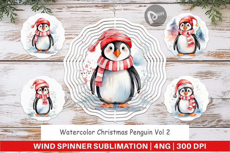 Wind Spinner Watercolor Christmas Penguin