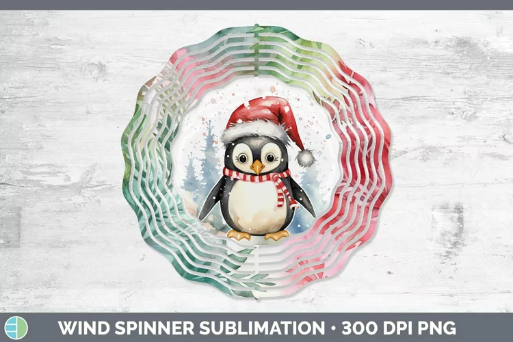 Watercolor Christmas Penguin Wind Spinner Sublimation Spinne