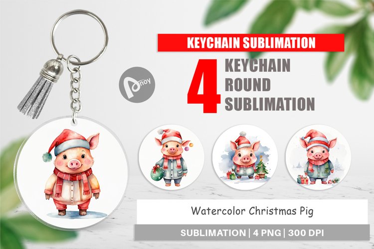 Keychain Watercolor Christmas Pig