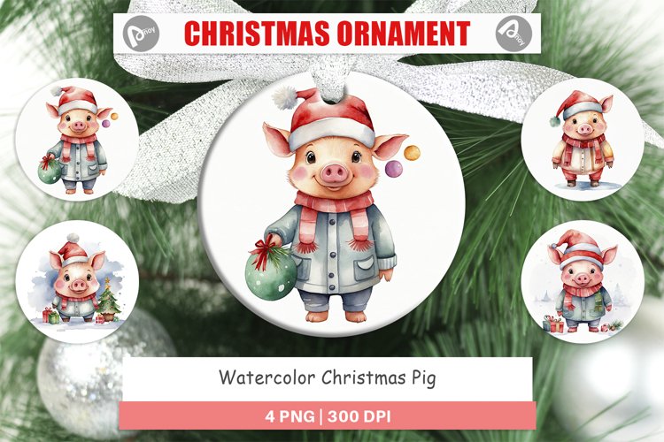 Christmas Ornaments Watercolor Christmas Pig