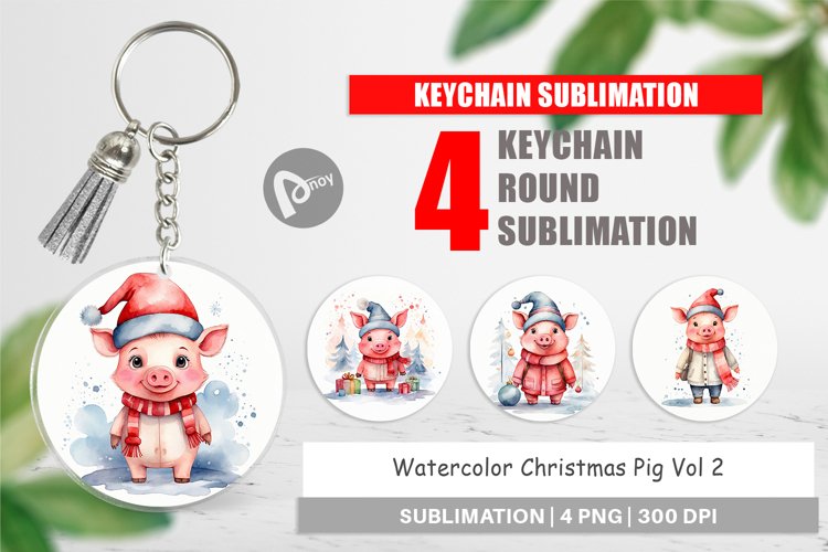 Keychain Watercolor Christmas Pig