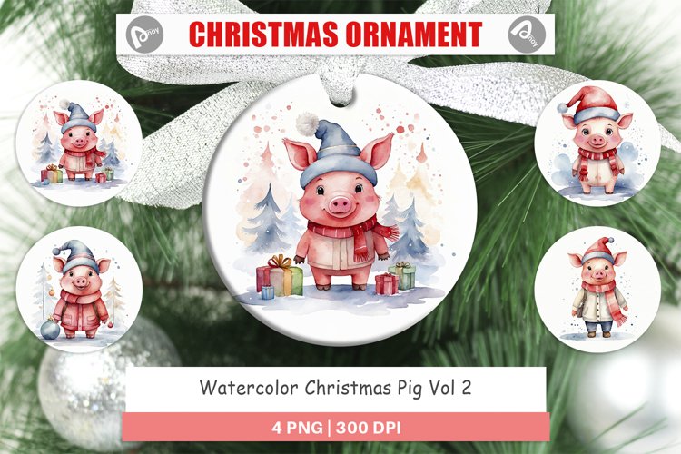 Christmas Ornaments Watercolor Christmas Pig