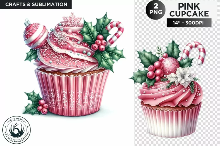 2 Pink Christmas Cupcakes PNG Clipart sublimation design