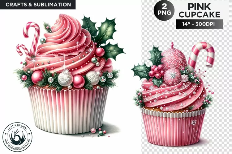 2 Pink Christmas Cupcakes PNG Clipart sublimation design