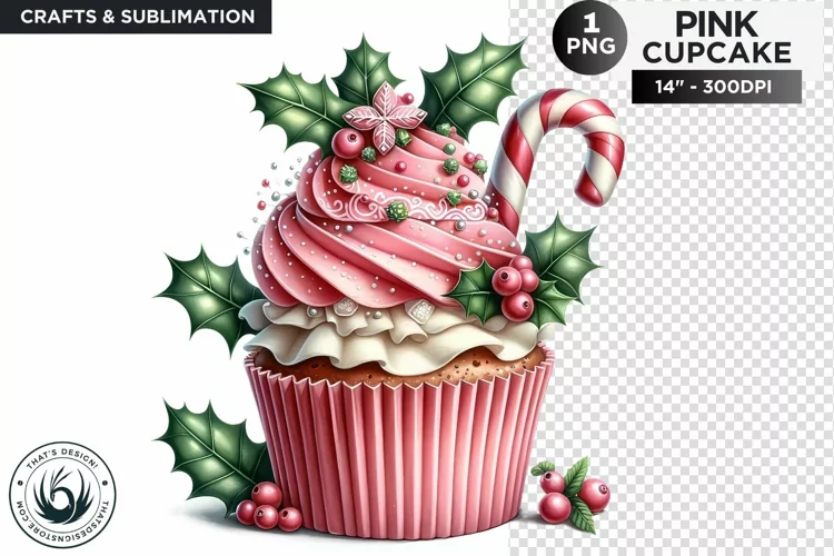 Pink Christmas Cupcakes PNG Clipart sublimation design