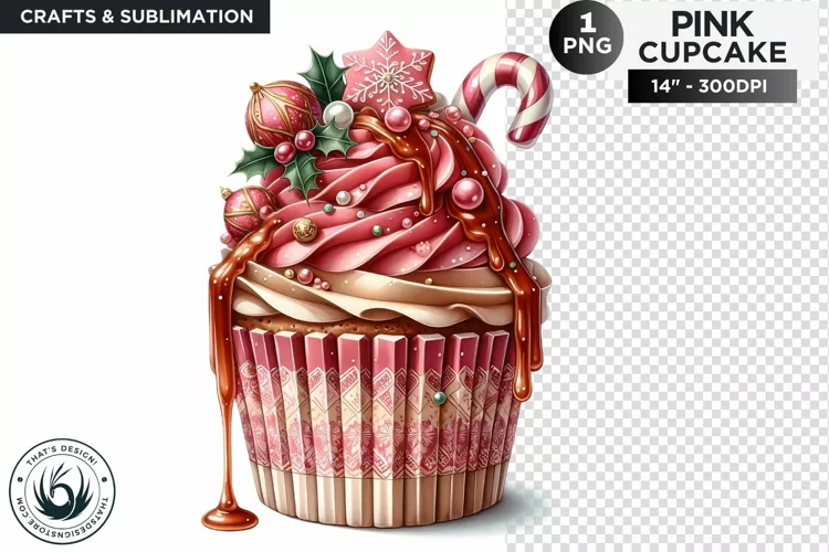 Pink Christmas Cupcakes PNG Clipart sublimation design