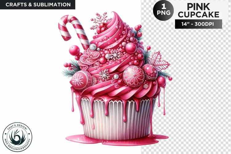 Pink Christmas Cupcakes PNG Clipart sublimation design