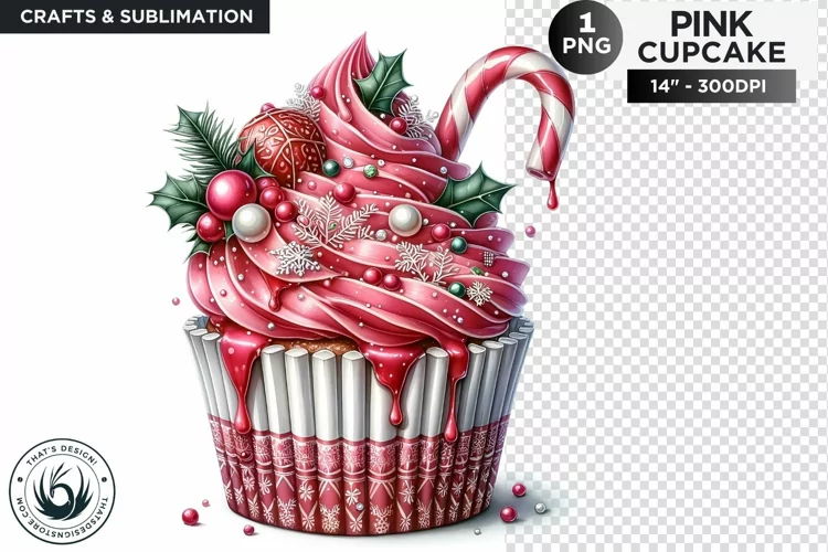 Pink Christmas Cupcakes PNG Clipart sublimation design