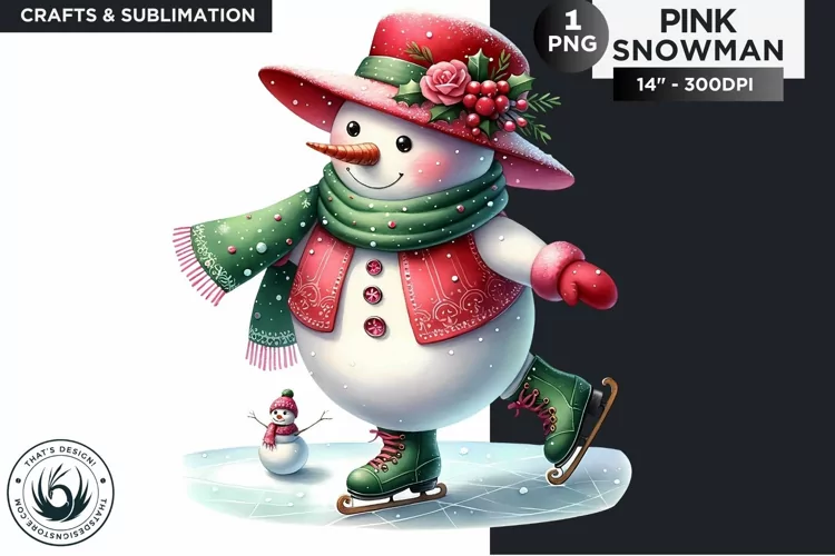 Christmas Pink Snowman PNG Clipart