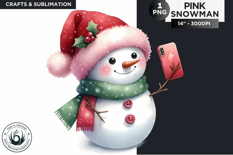 Christmas Pink Snowman PNG Clipart