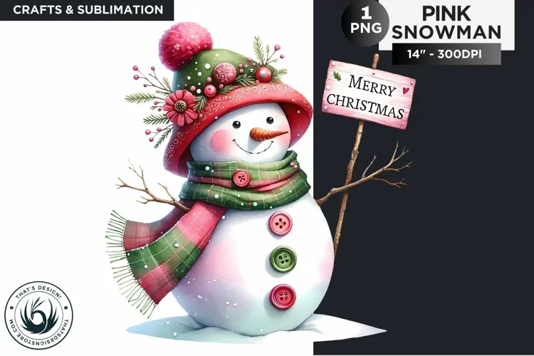 Christmas Pink Snowman PNG Clipart