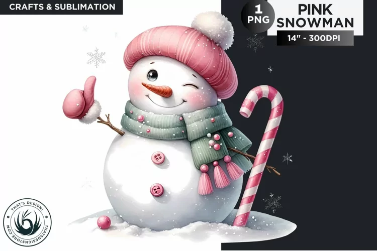 Christmas Pink Snowman PNG Clipart