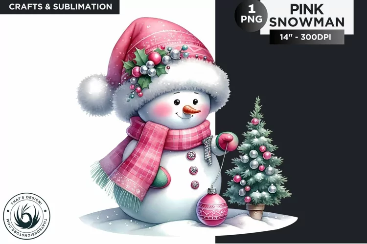 Christmas Pink Snowman PNG Clipart