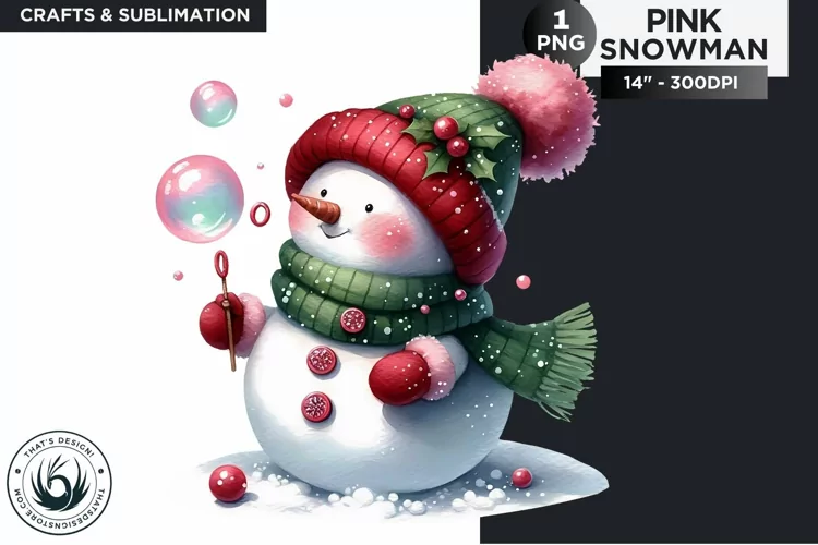 Christmas Pink Snowman PNG Clipart