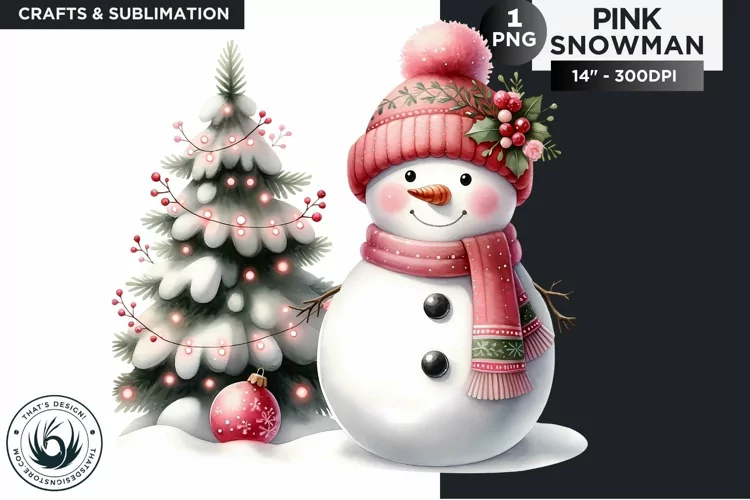 Christmas Pink Snowman PNG Clipart
