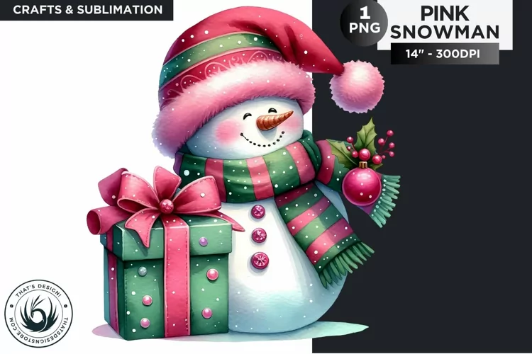 Christmas Pink Snowman PNG Clipart