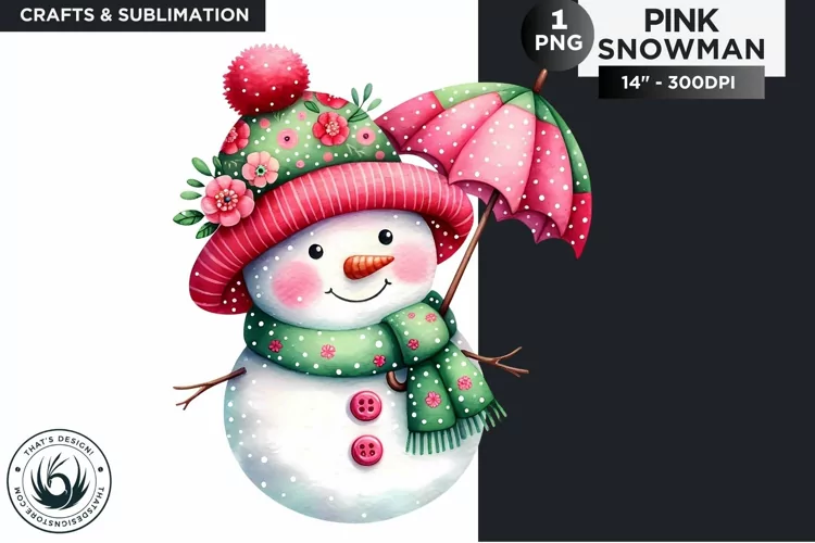 Christmas Pink Snowman PNG Clipart