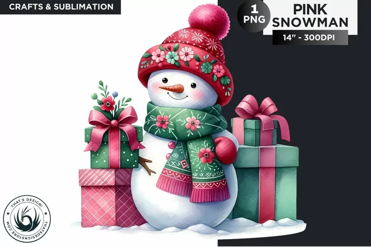 Christmas Pink Snowman PNG Clipart
