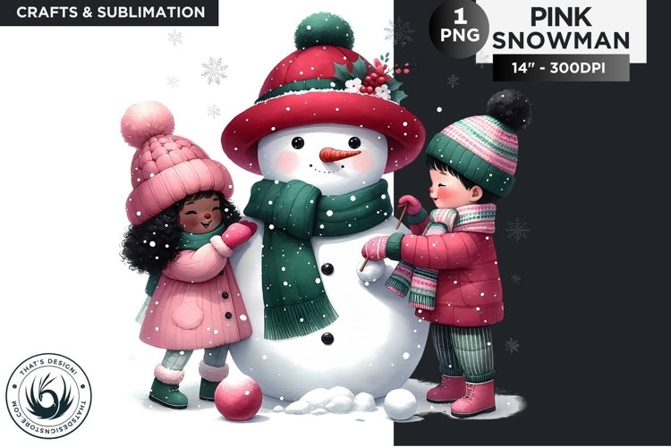 Christmas Pink Snowman PNG Clipart example image 1