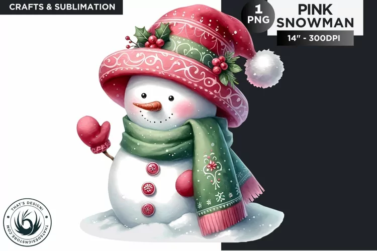 Christmas Pink Snowman PNG Clipart