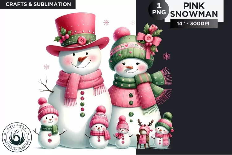 Christmas Pink Snowman family PNG Clipart