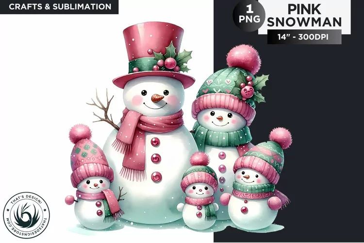 Christmas Pink Snowman PNG Clipart