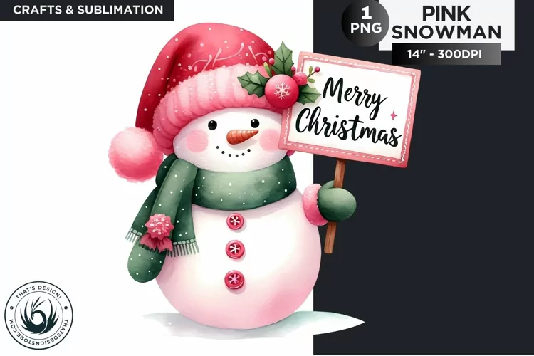 Christmas Pink Snowman PNG Clipart