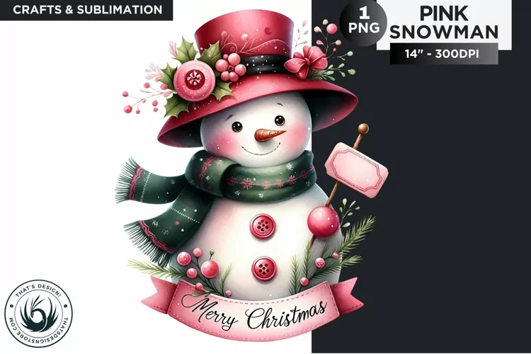 Christmas Pink Snowman PNG Clipart