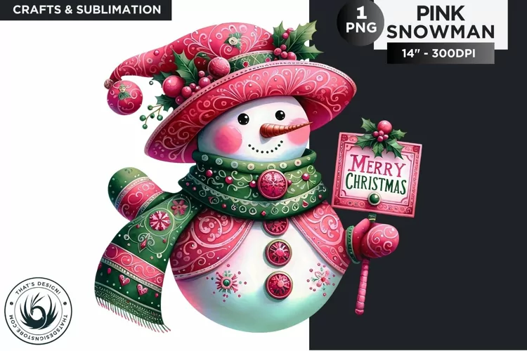 Christmas Pink Snowman PNG Clipart