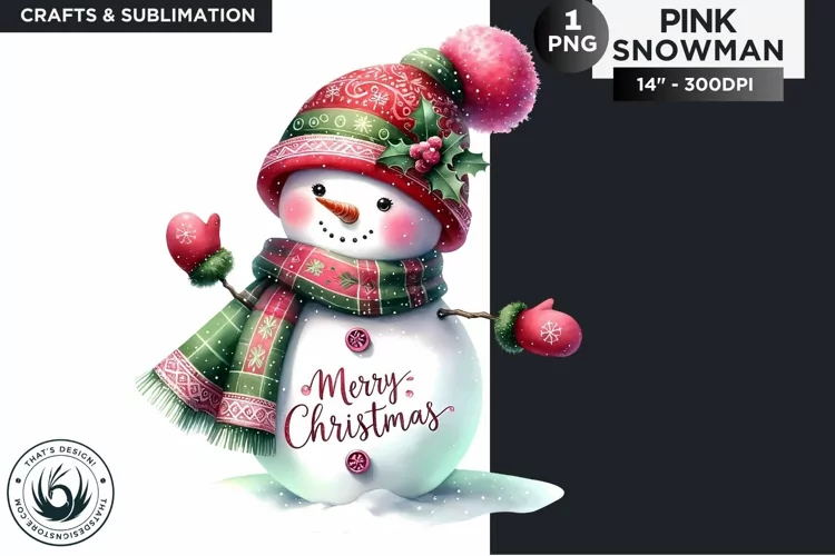Christmas Pink Snowman PNG Clipart