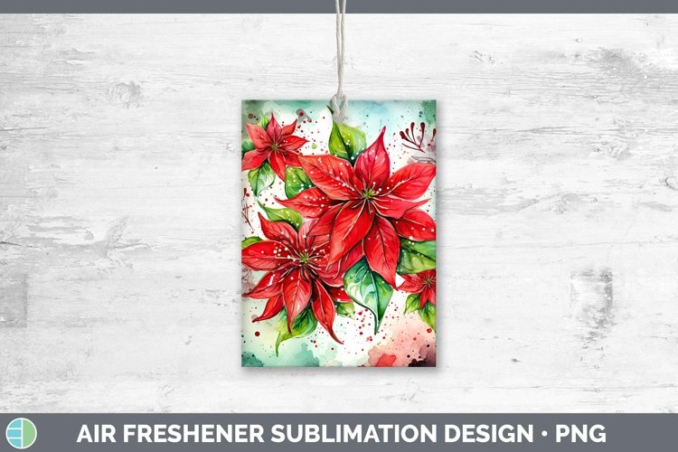 Watercolor Christmas Poinsettia Air Freshener Sublimation Ca