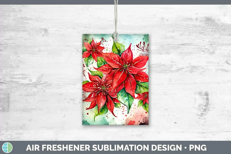 Watercolor Christmas Poinsettia Air Freshener Sublimation Ca