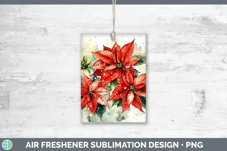 Watercolor Christmas Poinsettia Air Freshener Sublimation Ca