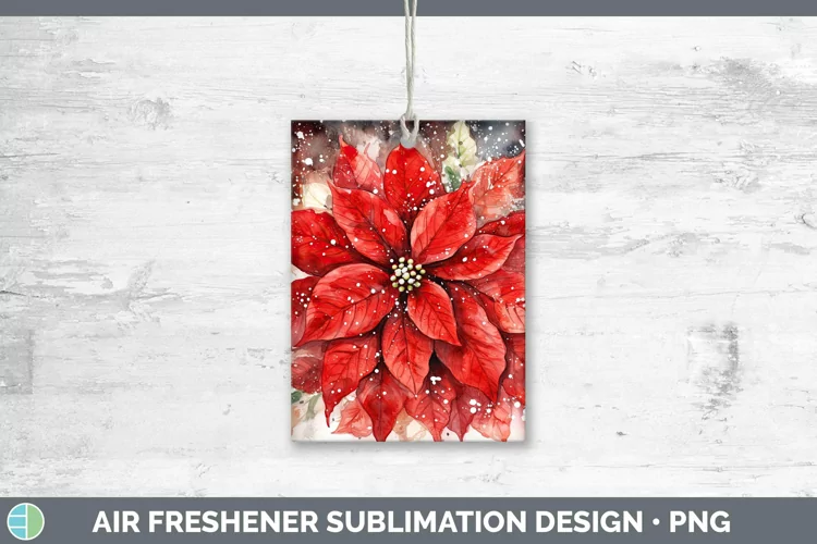 Watercolor Christmas Poinsettia Air Freshener Sublimation Ca