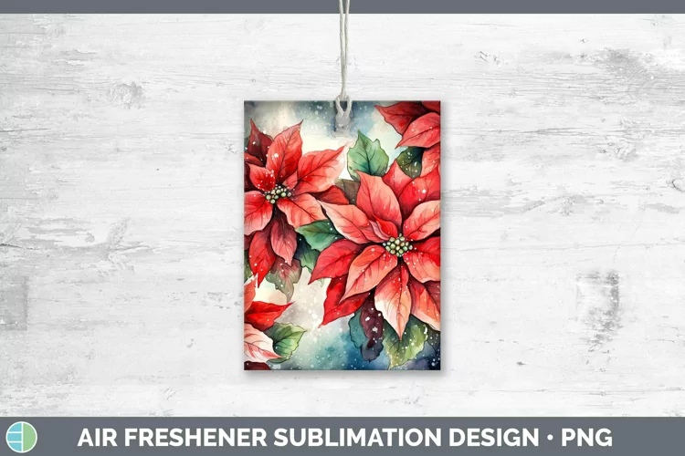 Watercolor Christmas Poinsettia Air Freshener Sublimation Ca