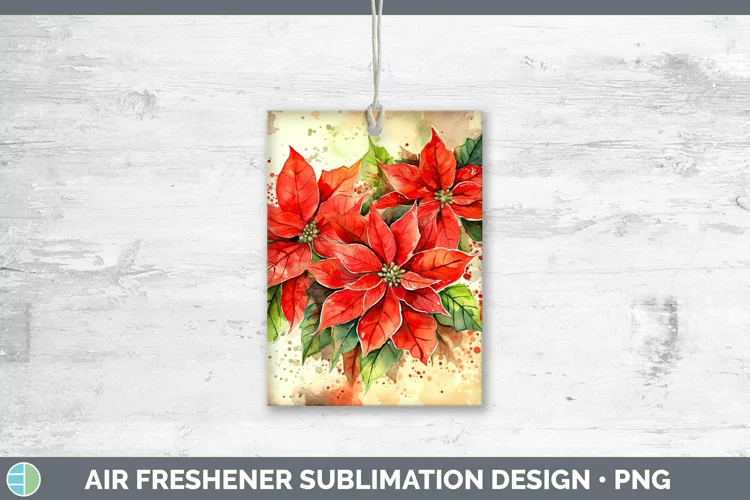 Watercolor Christmas Poinsettia Air Freshener Sublimation Ca