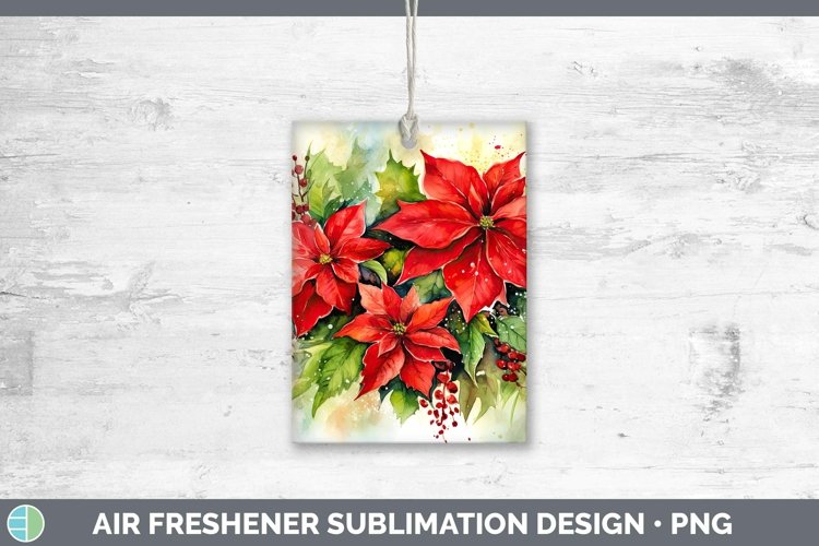 Watercolor Christmas Poinsettia Air Freshener Sublimation Ca