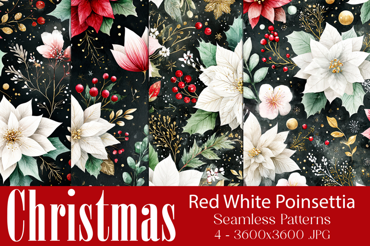 Christmas Pattern, Red White Poinsettia Christmas Pattern 10