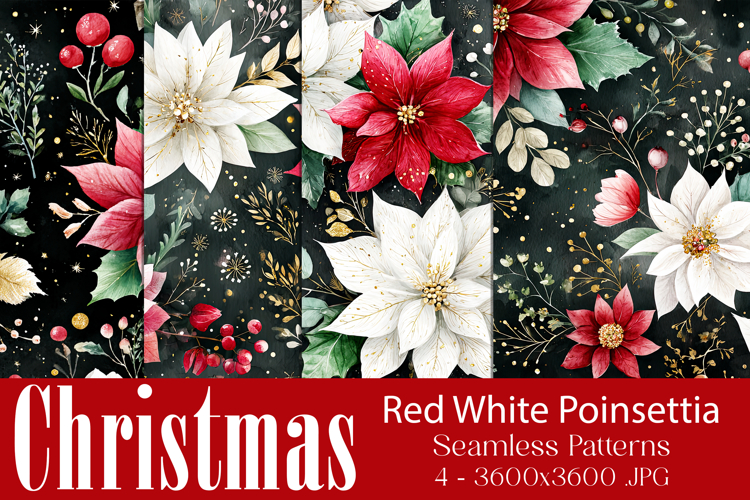 Christmas Pattern, Red White Poinsettia Christmas Pattern 11