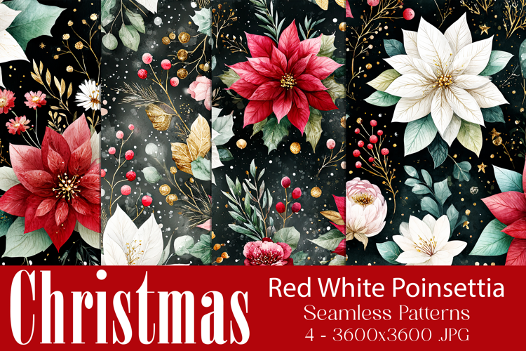 Christmas Pattern, Red White Poinsettia Christmas Pattern 13