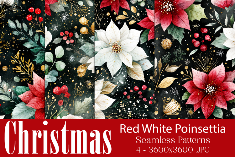 Christmas Pattern, Red White Poinsettia Christmas Pattern 14