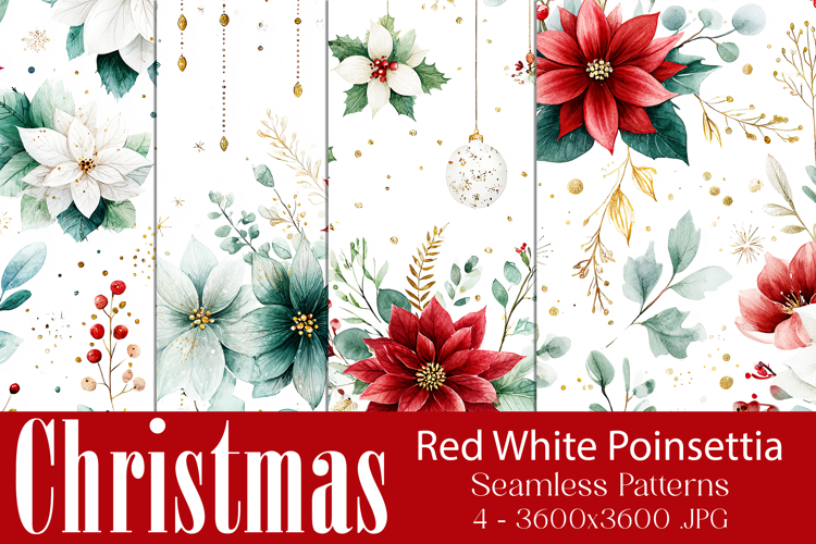 Christmas Patterns, Red White Poinsettia Christmas Pattern 2
