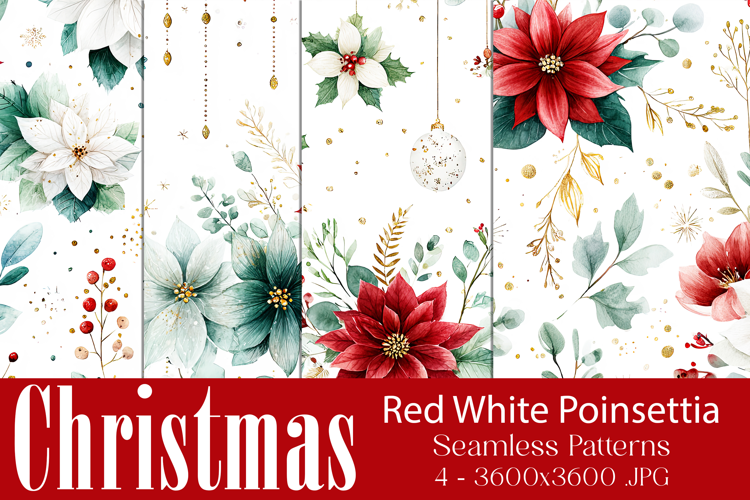 Christmas Patterns, Red White Poinsettia Christmas Pattern 2