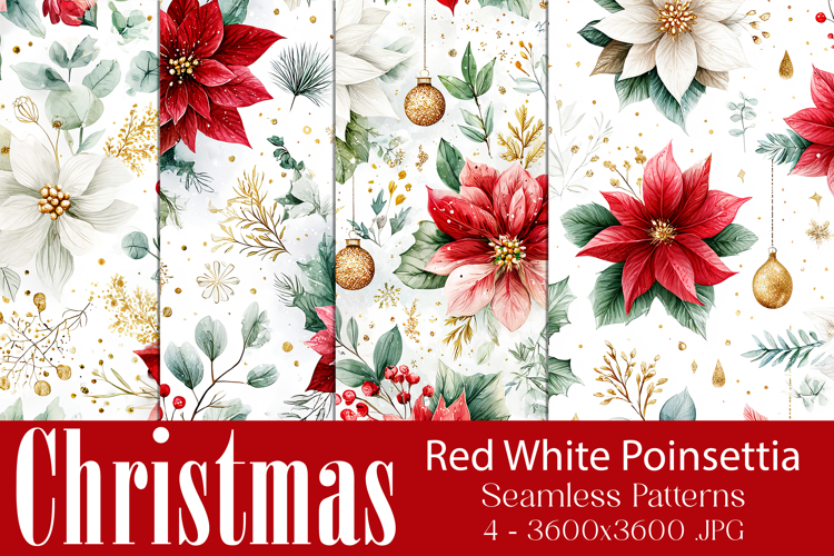 Christmas Patterns, Red White Poinsettia Christmas Pattern 3