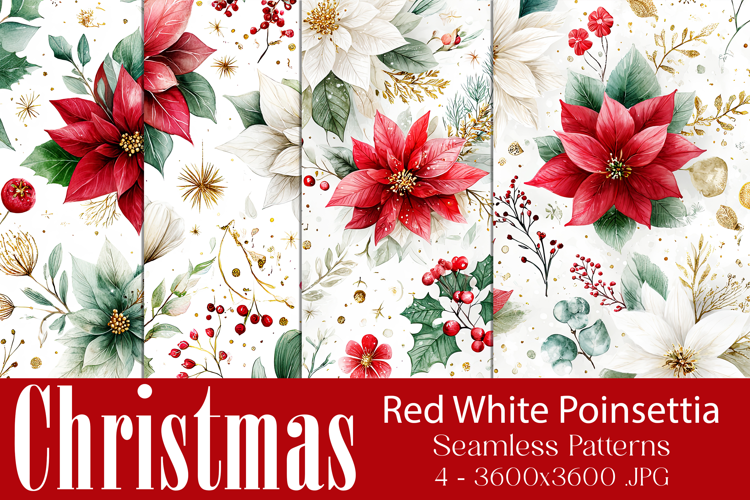Christmas Patterns, Red White Poinsettia Christmas Pattern 4