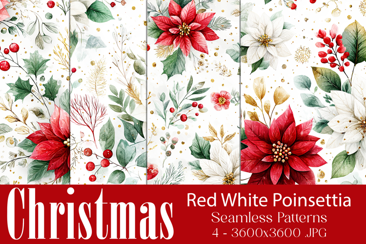 Christmas Patterns, Red White Poinsettia Christmas Pattern 6