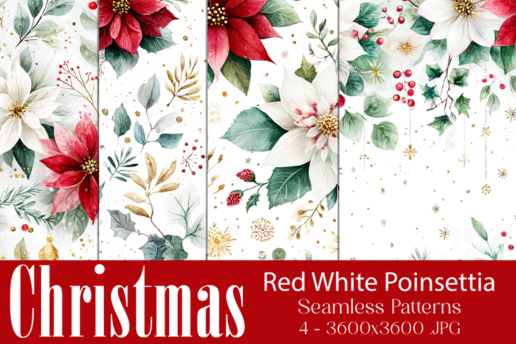 Christmas Patterns, Red White Poinsettia Christmas Pattern 7