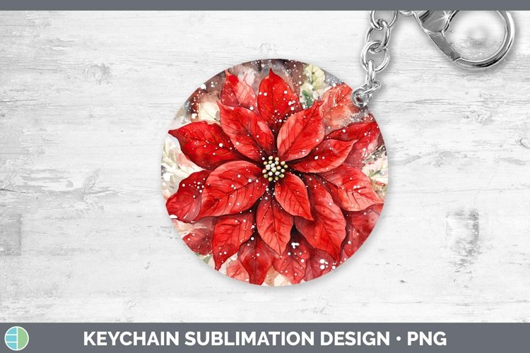 Watercolor Christmas Poinsettia Keychain Sublimation Keyring