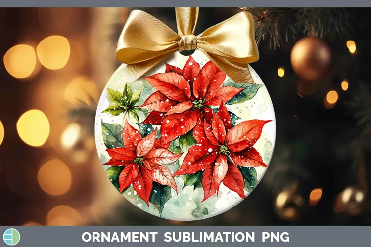 Watercolor Christmas Poinsettia Ornament Sublimation Bauble