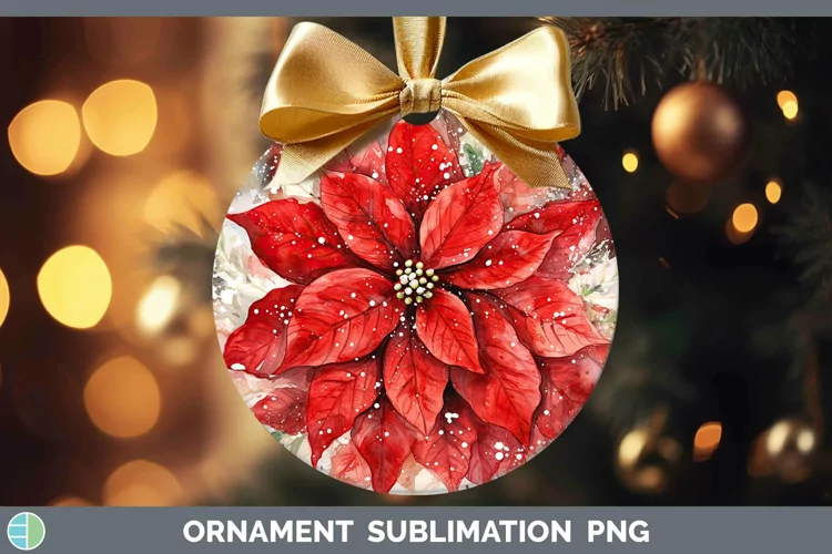 Watercolor Christmas Poinsettia Ornament Sublimation Bauble
